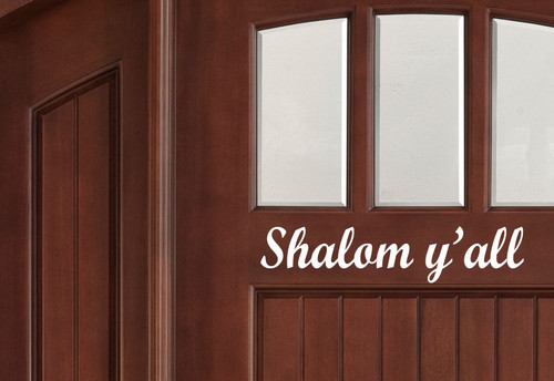 Shalom Y'all vinyl decal featuring flowing script lettering combining a Jewish greeting with Southern style