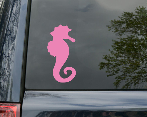 Seahorse vinyl decal featuring a solid marine silhouette with curled tail for boats kayaks vehicles and coastal decor