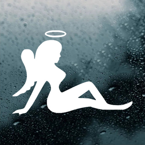 Mudflap Angel Girl vinyl decal featuring reclining female silhouette with angel wings and halo