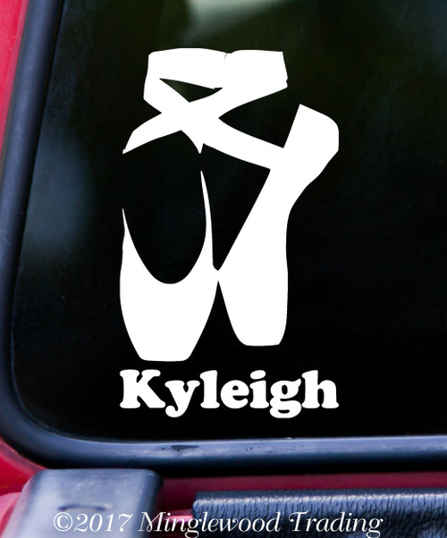 BALLET SHOES Vinyl Decal Sticker w/ Personalized Name 6" x 3.5" Pointe Slippers