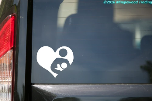 BREASTFEEDING HEART 6" x 5" WHITE Vinyl Decal Sticker - Nursing