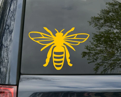 Bee vinyl decal featuring a honeybee with outstretched wings, antennae and striped abdomen