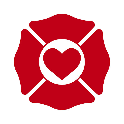 Firefighter Maltese cross vinyl decal with circular heart center fire rescue love design