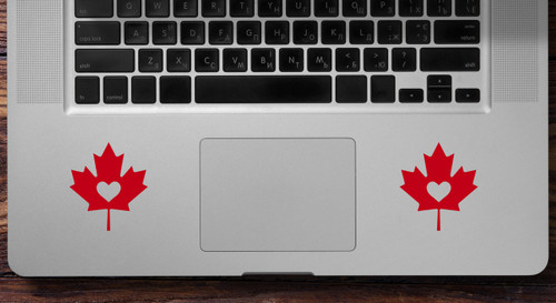 2x MAPLE LEAF with HEART 2.5" x 2.5" Vinyl Decal Stickers - Canada Canadian Flag