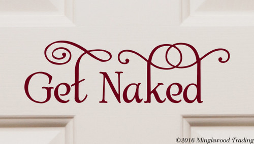 Get Naked Albemarle Swash vinyl decal with decorative flourishes for bathroom mirror shower door or wall