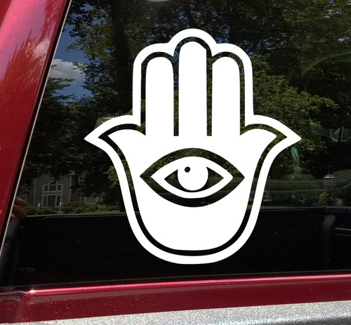 Hamsa Hand V2 vinyl decal with bold evil eye palm protection symbol design
