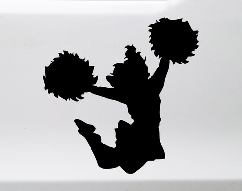 Jumping cheerleader silhouette vinyl decal with pom poms for team spirit cars windows lockers and signs