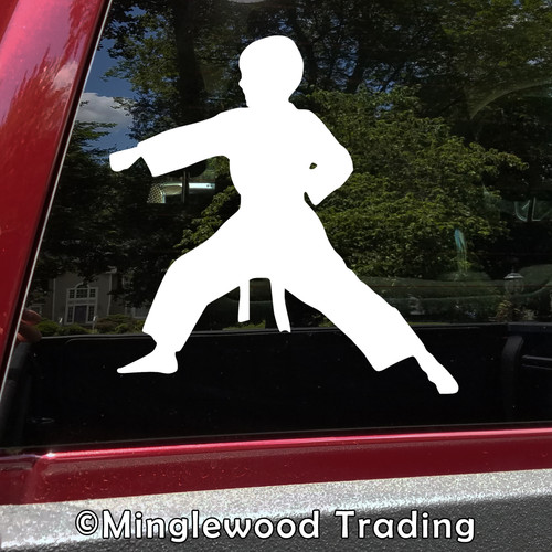 Karate Boy martial arts fighter silhouette vinyl decal in action stance