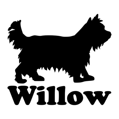 Personalized Yorkshire Terrier Yorkie vinyl decal with custom dog name and full-body silhouette