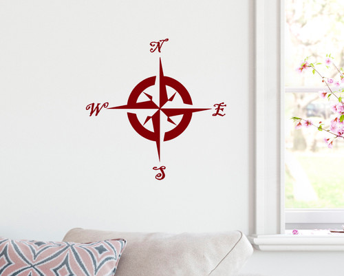 Compass rose vinyl decal with decorative north south east west directional lettering