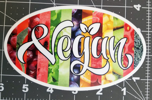 VEGAN 6" x 3.5" Die Cut Sticker - Oval Decal - Fruits Vegetables Veganism