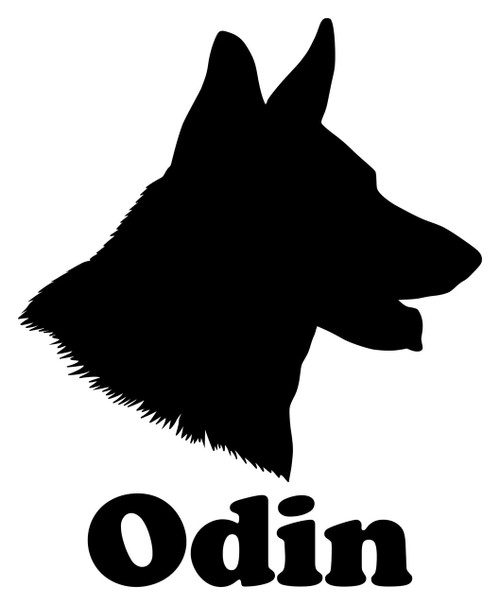 GERMAN SHEPHERD Head with Personalized Name Vinyl Decal - GSD Dog Profile Silhouette - Die Cut Sticker