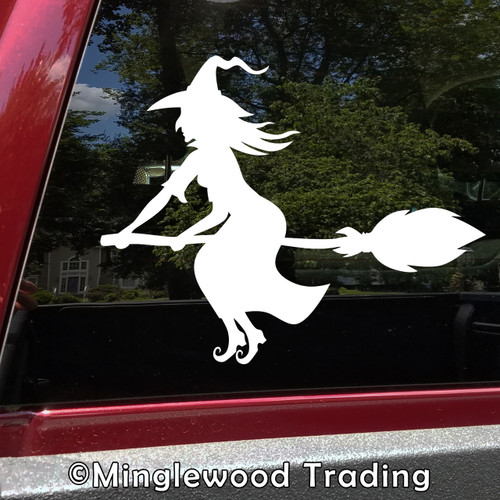 Witch on Broomstick Vinyl Decal Sticker -V4- Flying Halloween Witchcraft
