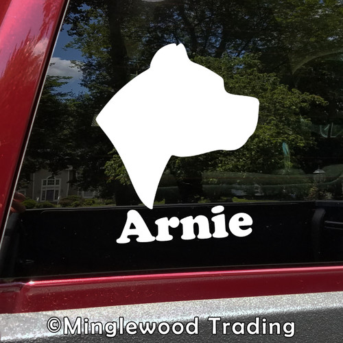 Pit Bull head profile personalized name vinyl decal with custom Pittie dog name