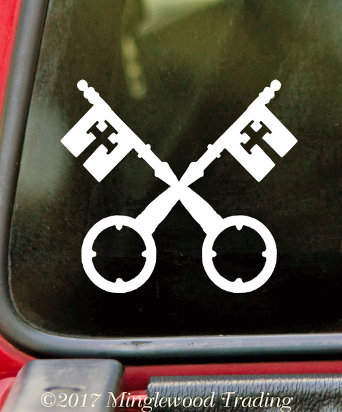 Keys of Heaven Christian vinyl decal inspired by Matthew 16:19 featuring the crossed keys of Saint Peter.