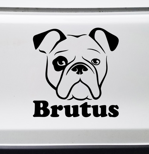 BULLDOG HEAD with Personalized Name Vinyl Sticker -V1- English American Bully Dog Puppy - Die Cut Decal