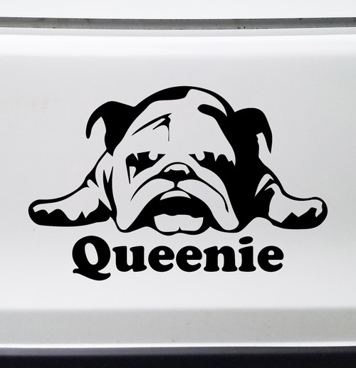 BULLDOG with Personalized Name Vinyl Sticker -V4- English Bully Dog Puppy - Die Cut Decal