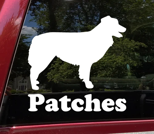 Australian Shepherd Aussie personalized name vinyl decal with short bobtail dog silhouette and mirror option