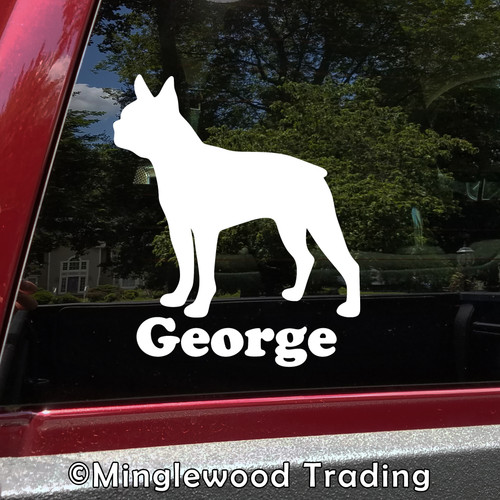 Boston Terrier with Personalized Name V3 Vinyl Sticker - American Gentleman Dog Puppy - Die Cut Decal