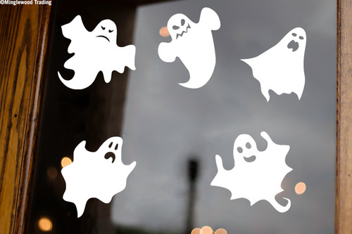 Sheet Set of 5 Ghosts Vinyl Stickers - Halloween Spooky Spirits - V2 Die Cut Decals