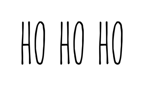 Ho Ho Ho Christmas vinyl decal featuring tall skinny farmhouse style lettering arranged horizontally on a glass window