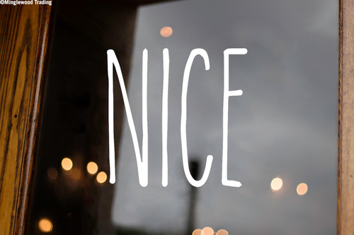 Nice Christmas vinyl decal with tall skinny farmhouse style handwritten lettering inspired by Santa's Naughty or Nice List