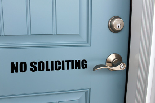 No Soliciting Door Window Vinyl Decal White Font w/ Border Business or Home Sign 