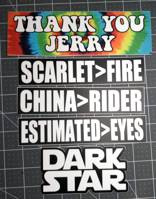 5-pack Grateful Dead Bumper Stickers V3 Jerry Garcia Dark Star Scarlet Fire China Rider