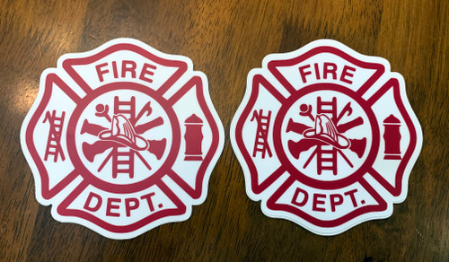 Set of 2 FIRE DEPARTMENT Die Cut Vinyl Decals Stickers 5" x 5" Maltese Cross Firefighter FD VFD - 2-pack
