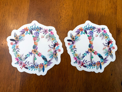 Set of 2 PEACE SIGN of FLOWERS 4.5" Vinyl Die Cut Decals Stickers - Floral Gypsy Hippie Decal - 2-pack

