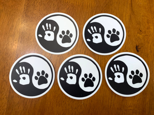 Set of 5 - 3" Yin Yang Hand Paw Stickers - Dog Cat Puppy Kitten Animal Pawprint - Vinyl Die Cut Decals - 5-pack
