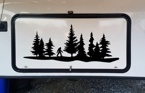 Bigfoot Treeline Forest Scene Vinyl Decal V3 - Camper RV Travel Trailer Graphics 4x4 - Die Cut Sticker