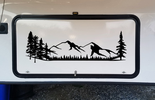 Mountains Forest Scene Vinyl Decal V1 - Camper RV Travel Trailer Graphics 4x4 - Die Cut Sticker