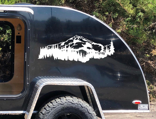 Mountains Forest Scene Vinyl Decal V5 - Camper RV Travel Trailer Graphics 4x4 - Die Cut Sticker