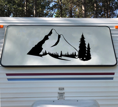 Mountains Forest Scene Vinyl Decal V8 - Camper RV Travel Trailer Graphics 4x4 - Die Cut Sticker
