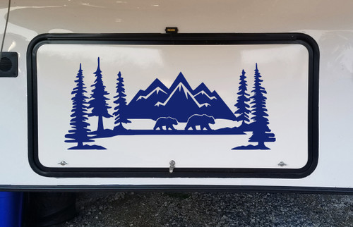 Mountains Bears Forest Scene Vinyl Decal V2 - Camper RV Travel Trailer Graphics 4x4 - Die Cut Sticker