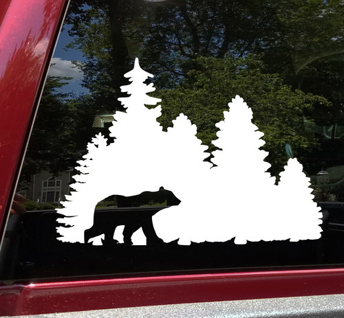 Bear in Treeline V3 Vinyl Decal - Forest Grizzly Trees Camping Hiking - Die Cut Sticker