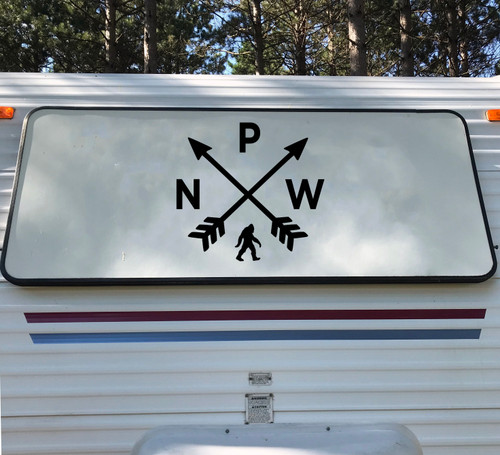 PNW Bigfoot Arrows Vinyl Sticker - Pacific Northwest Hiking Cascadia Washington Oregon Idaho - Die Cut Decal