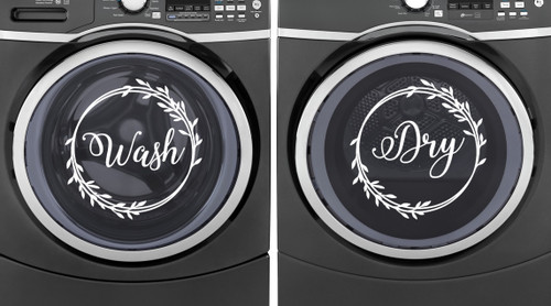 Wash Dry Wreath Vinyl Decals - Washer Dryer Laundry Room Decor - Die Cut Stickers