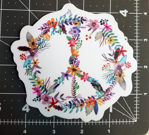 100-pack Peace Sign of Flowers 4.5" Die Cut Stickers - Floral Gypsy Hippie Decals - WHOLESALE