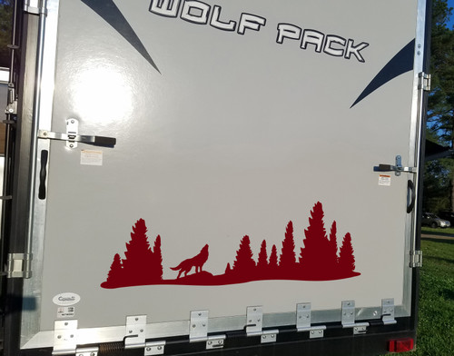 Wolf in Treeline Vinyl Decal - RV Graphics Motorhome Pine Trees Forest  - Die Cut Sticker
