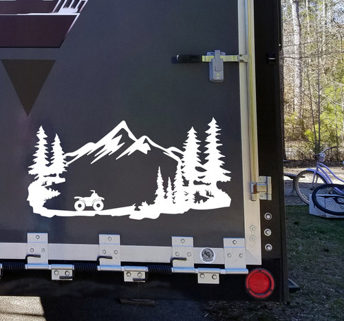 ATV Mountains Scene Vinyl Decal V2 - Quad RV Toy Hauler Graphics 4-wheeler  - Die Cut Sticker