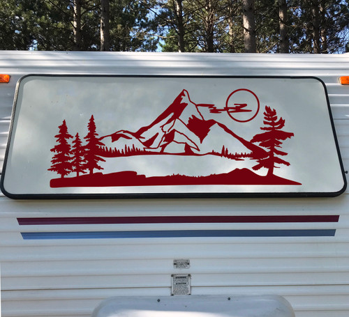 Mountains Moon Vinyl Decal V2 - Forest RV Camper Travel Trailer Graphics Scene - Die Cut Sticker