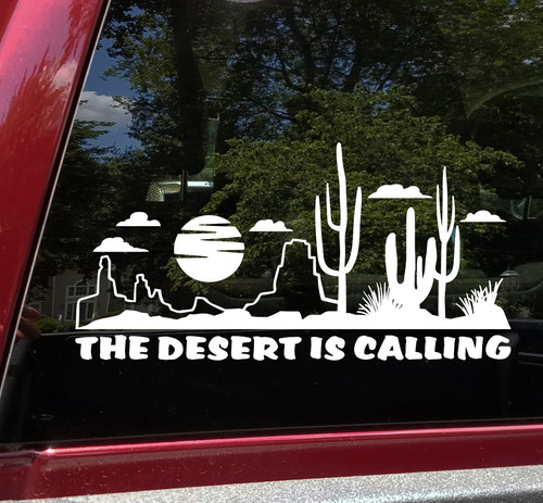 The Desert is Calling Vinyl Decal V1 - Cactus RV Camper Graphics Scene - Die Cut Sticker
