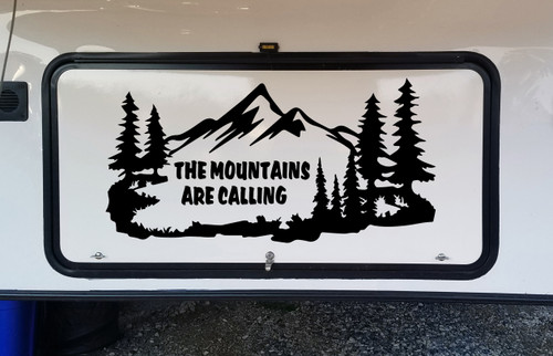 The Mountains Are Calling Vinyl Decal V5 - Moon RV Camper Graphics Scene - Die Cut Sticker