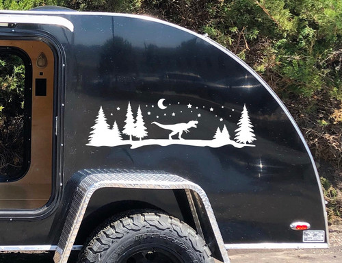 T-Rex Moon Stars Scene Vinyl Decal V1- Dinosaur Tyrannosaurus Rex RV Graphics - Die Cut Decal