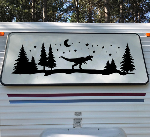 T-Rex Moon Stars Scene Vinyl Decal V1- Dinosaur Tyrannosaurus Rex RV Graphics - Die Cut Decal
