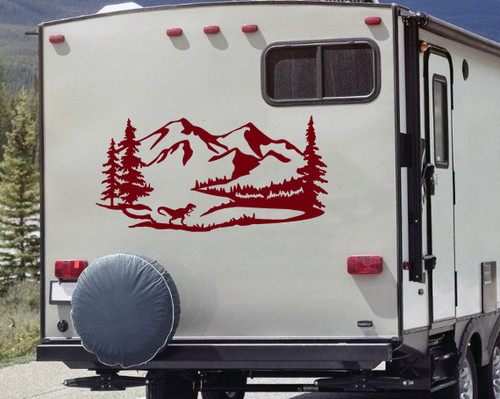 T-Rex Mountains Scene Vinyl Decal V1 - Dinosaur RV Travel Trailer - Die Cut Sticker
