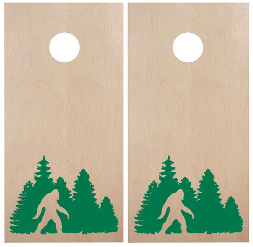 Bigfoot in Tree Line Cornhole Board Decals - PNW Forest  - Die Cut Stickers
