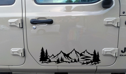Mountain Forest Scene Vinyl Decal V15 - RV Graphics Camper - Die Cut Sticker
